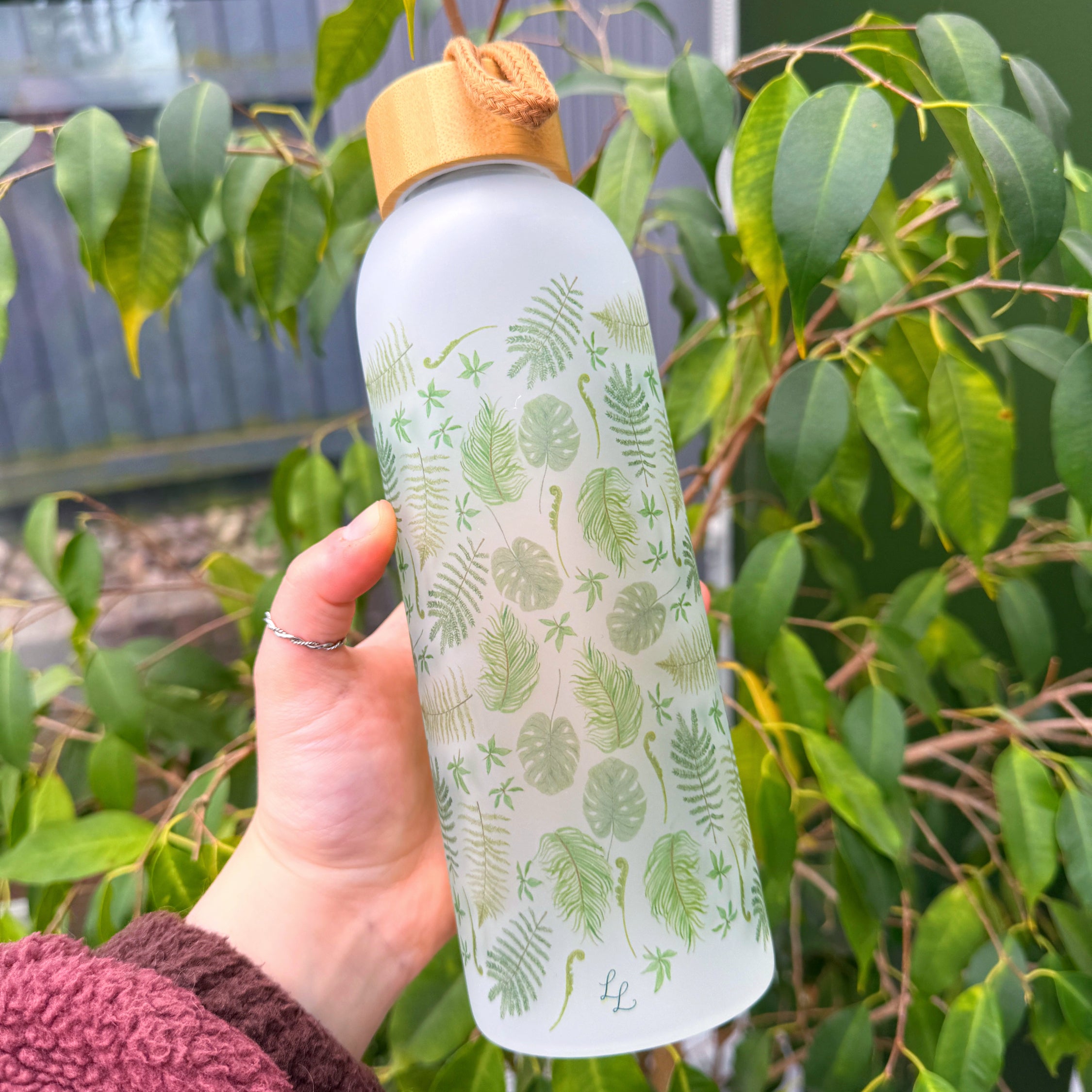 Rainforest Leaves 25oz Glass Water bottle image 0
