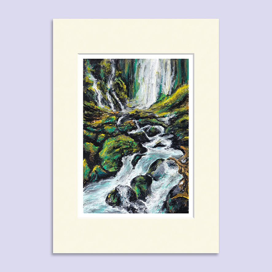 Mossy Cascades – A5 Oil Pastel Landscape Art Print image 1