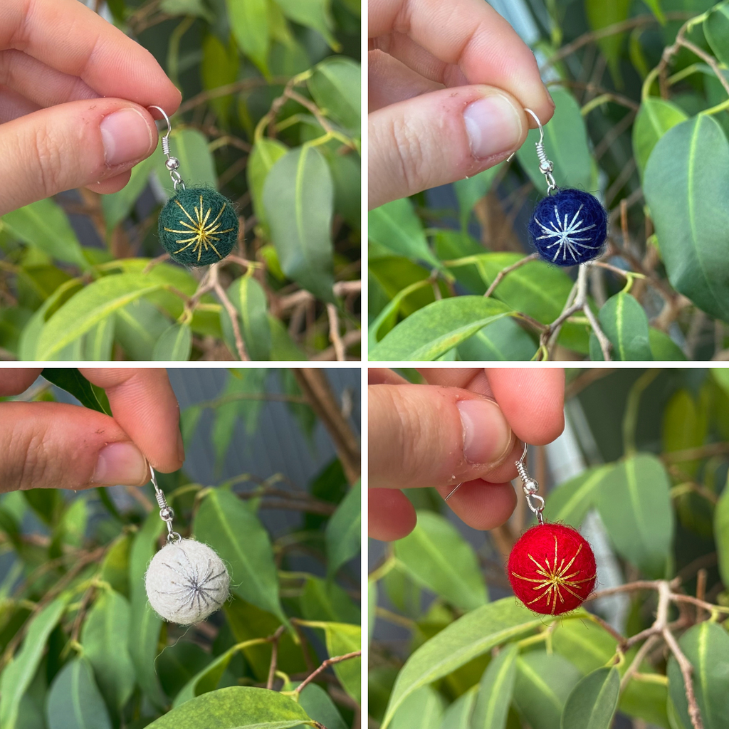 Felted Christmas Bauble Earrings - 4 Colour Options image 0