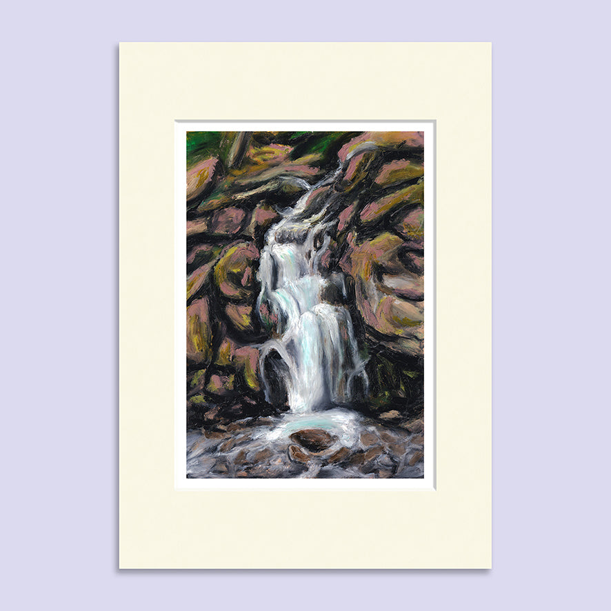Rocky Falls – A5 Oil Pastel Landscape Art Print image 1