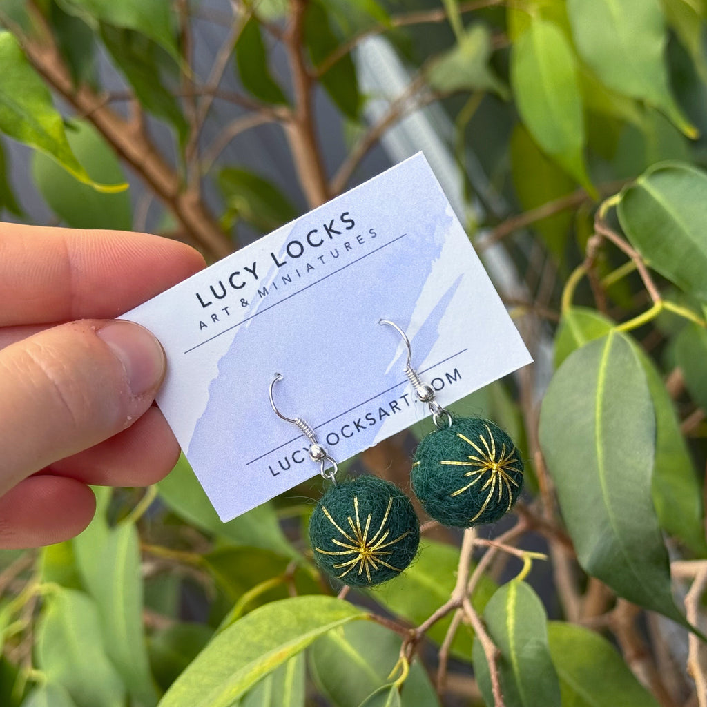 Felted Christmas Bauble Earrings - 4 Colour Options image 1