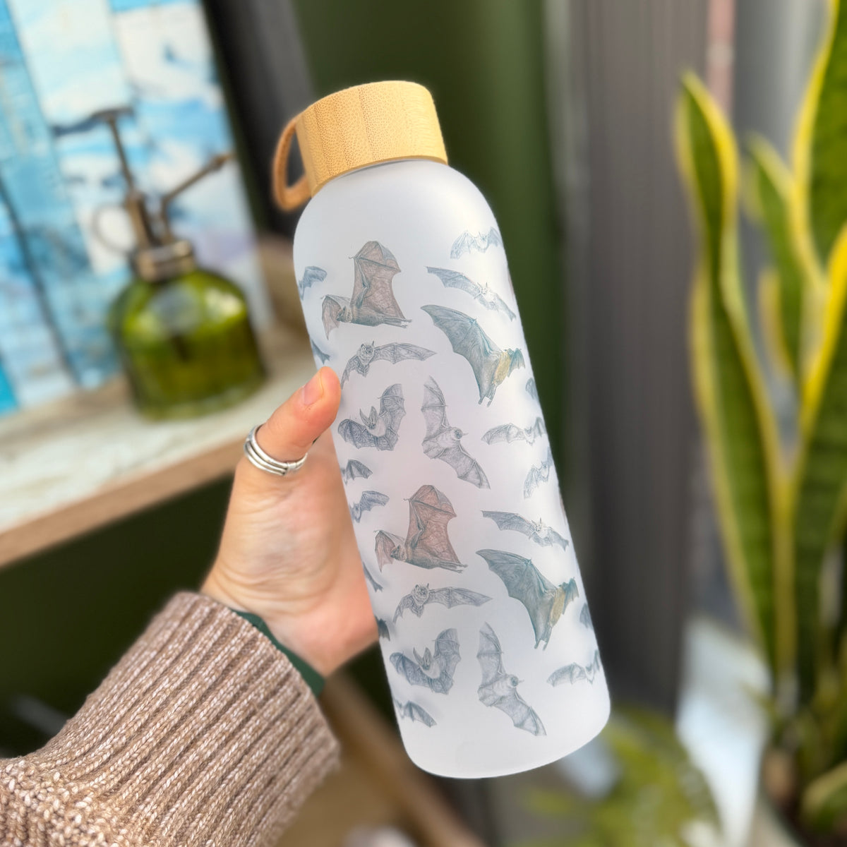 Bat 25oz Glass Water Bottle