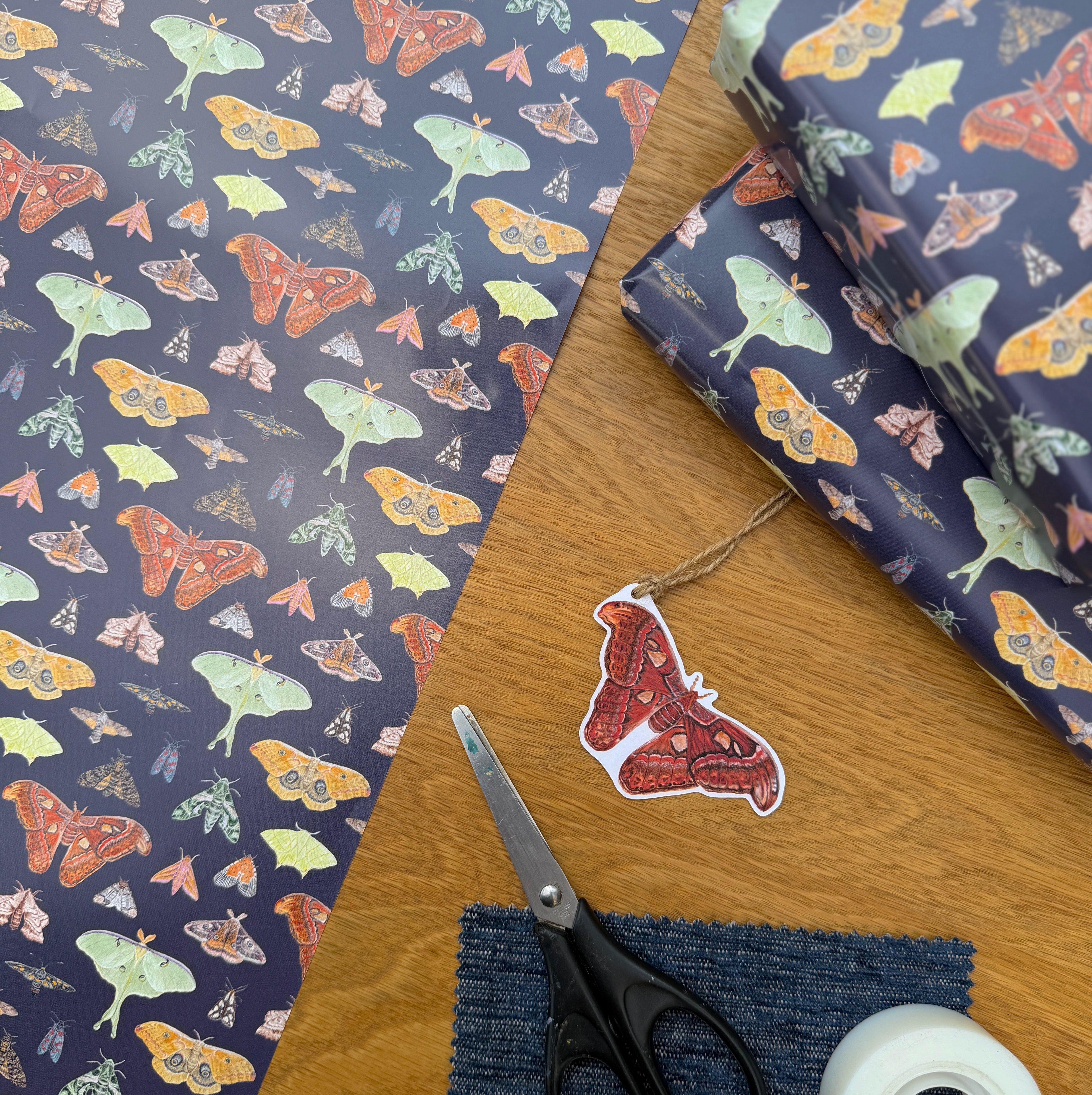 Moth Gift Wrap and Tag
