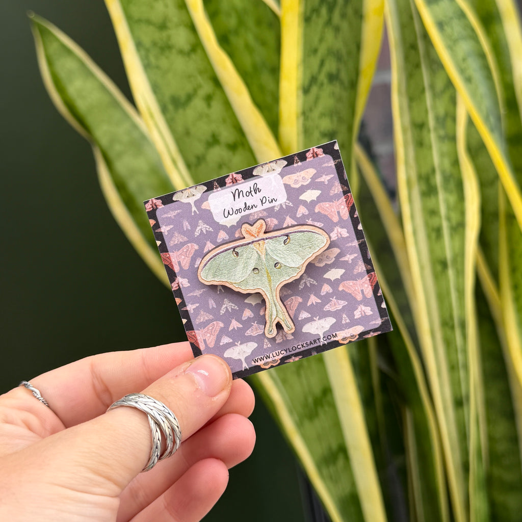 Moth Wooden Pin - Luna Moth
