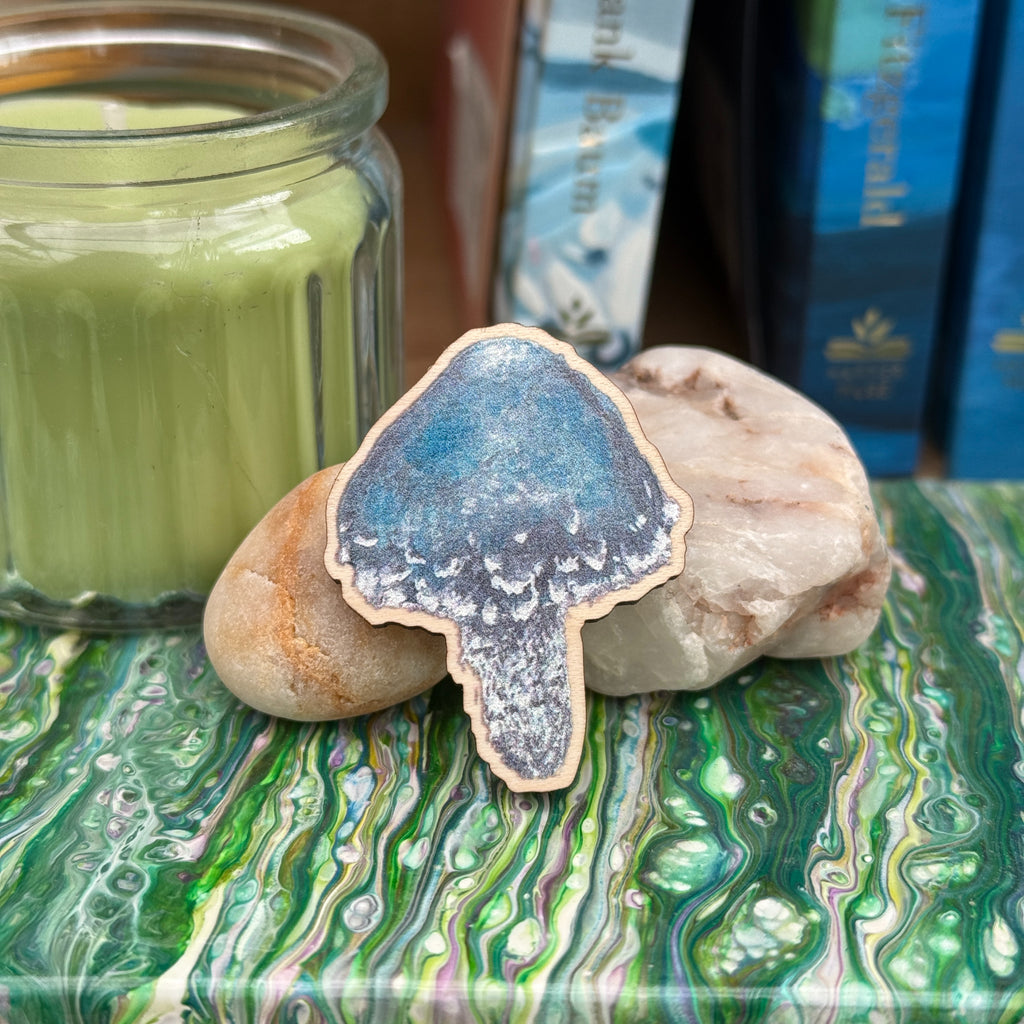 Mushroom Wooden Pin - Blue Round Head