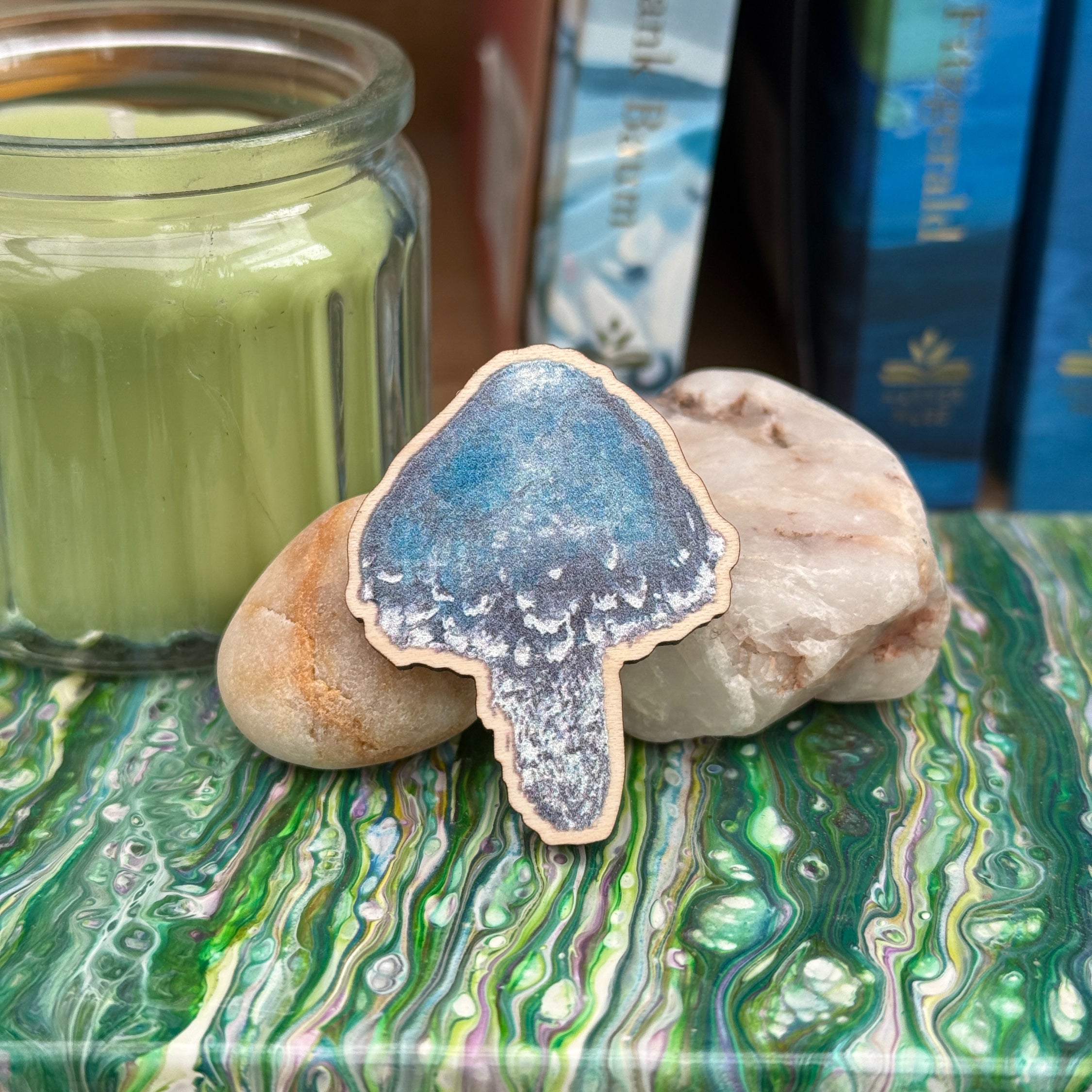 Mushroom Wooden Pin - Blue Round Head