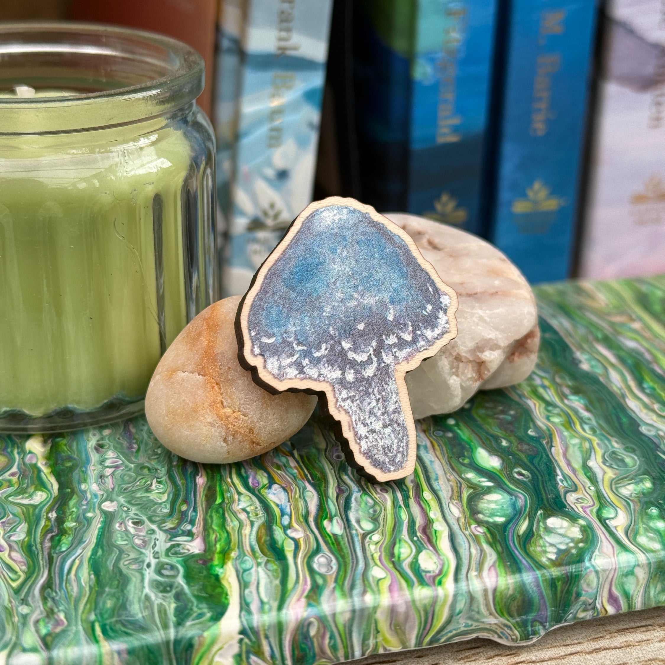 Mushroom Wooden Pin - Blue Round Head