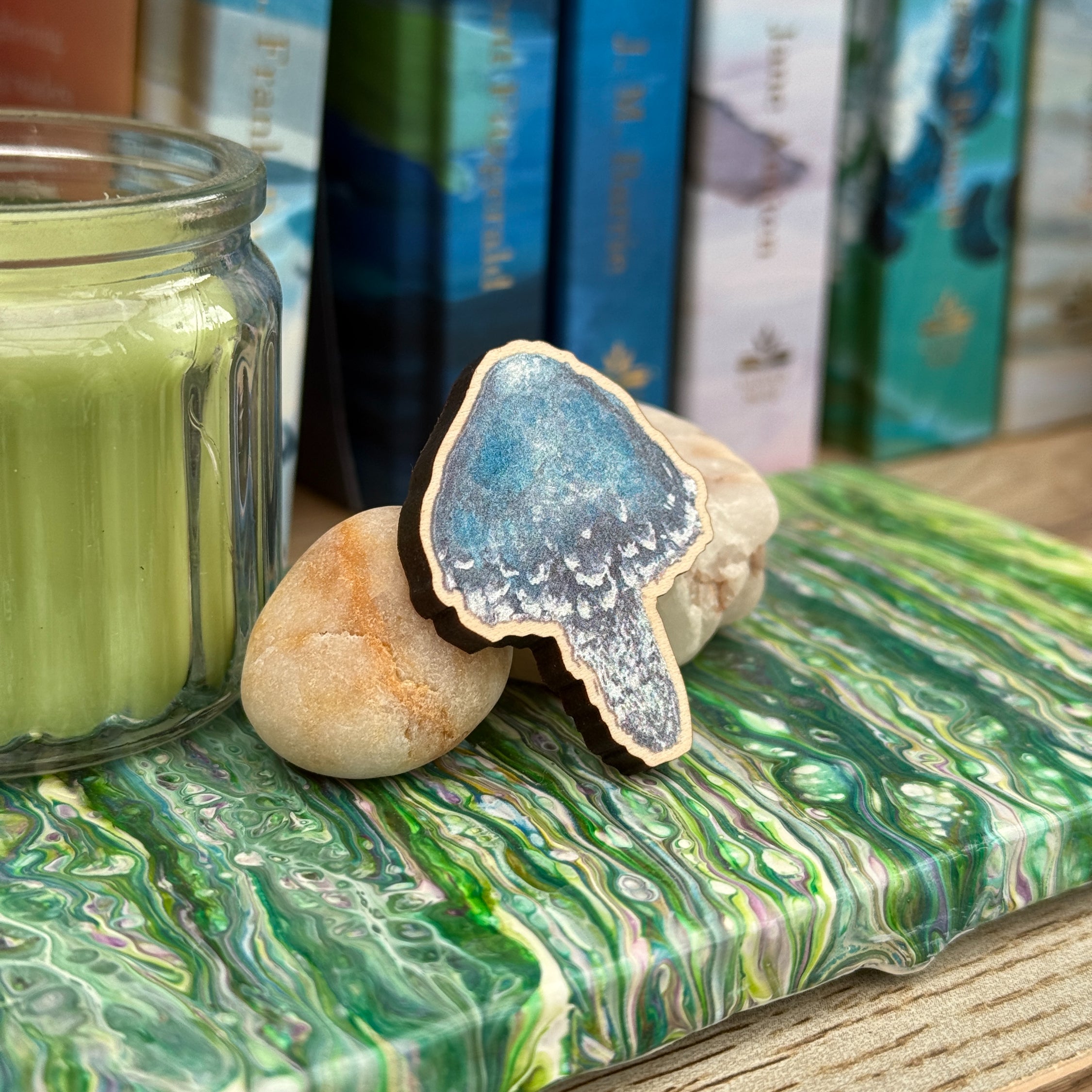 Mushroom Wooden Pin - Blue Round Head