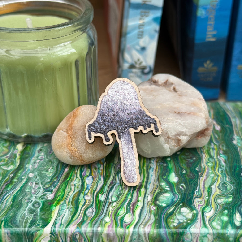 Mushroom Wooden Pin - Shaggy Ink Cap