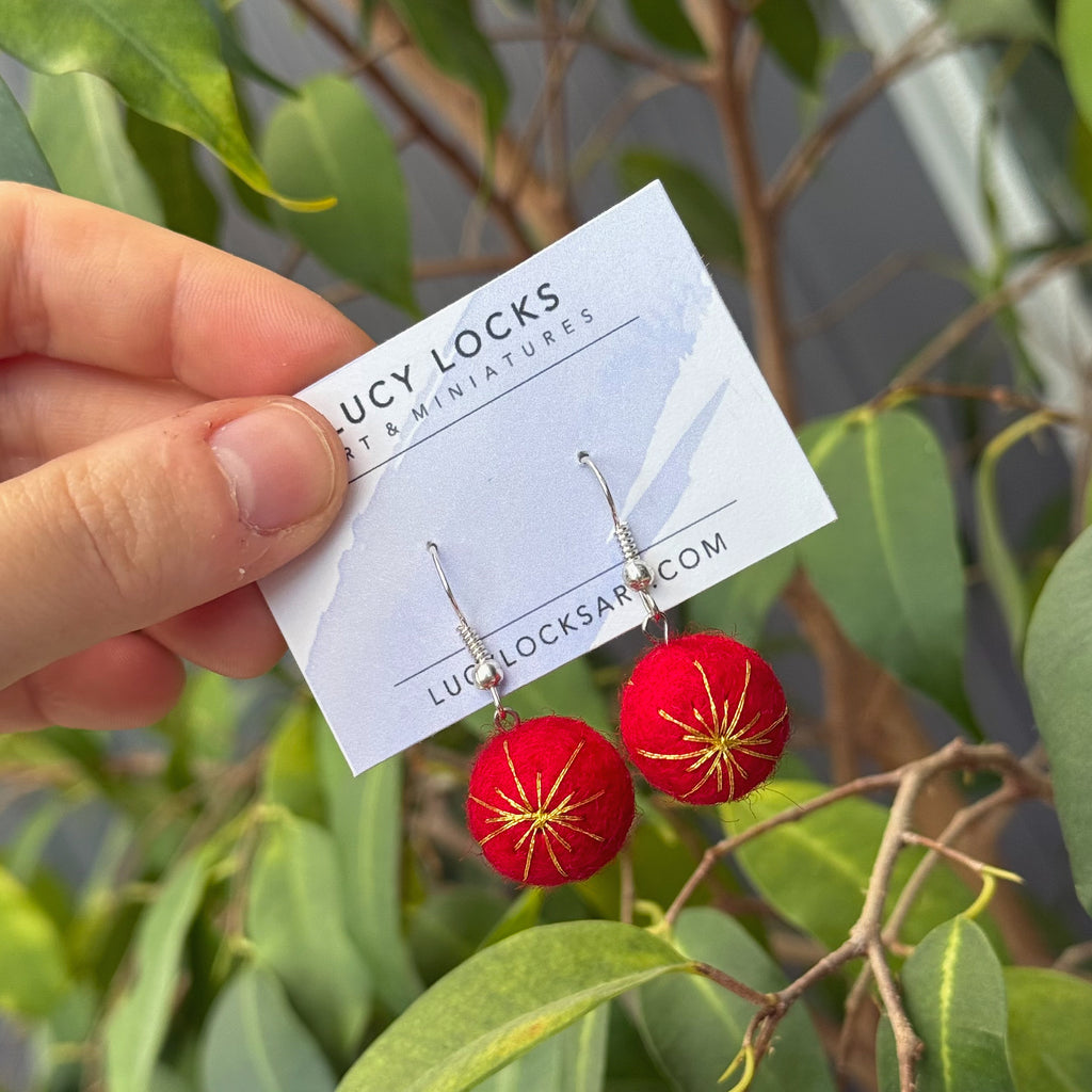 Felted Christmas Bauble Earrings - 4 Colour Options image 4