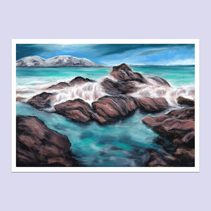 Ocean Rocks – A4 Oil Pastel Landscape Art Print image 0