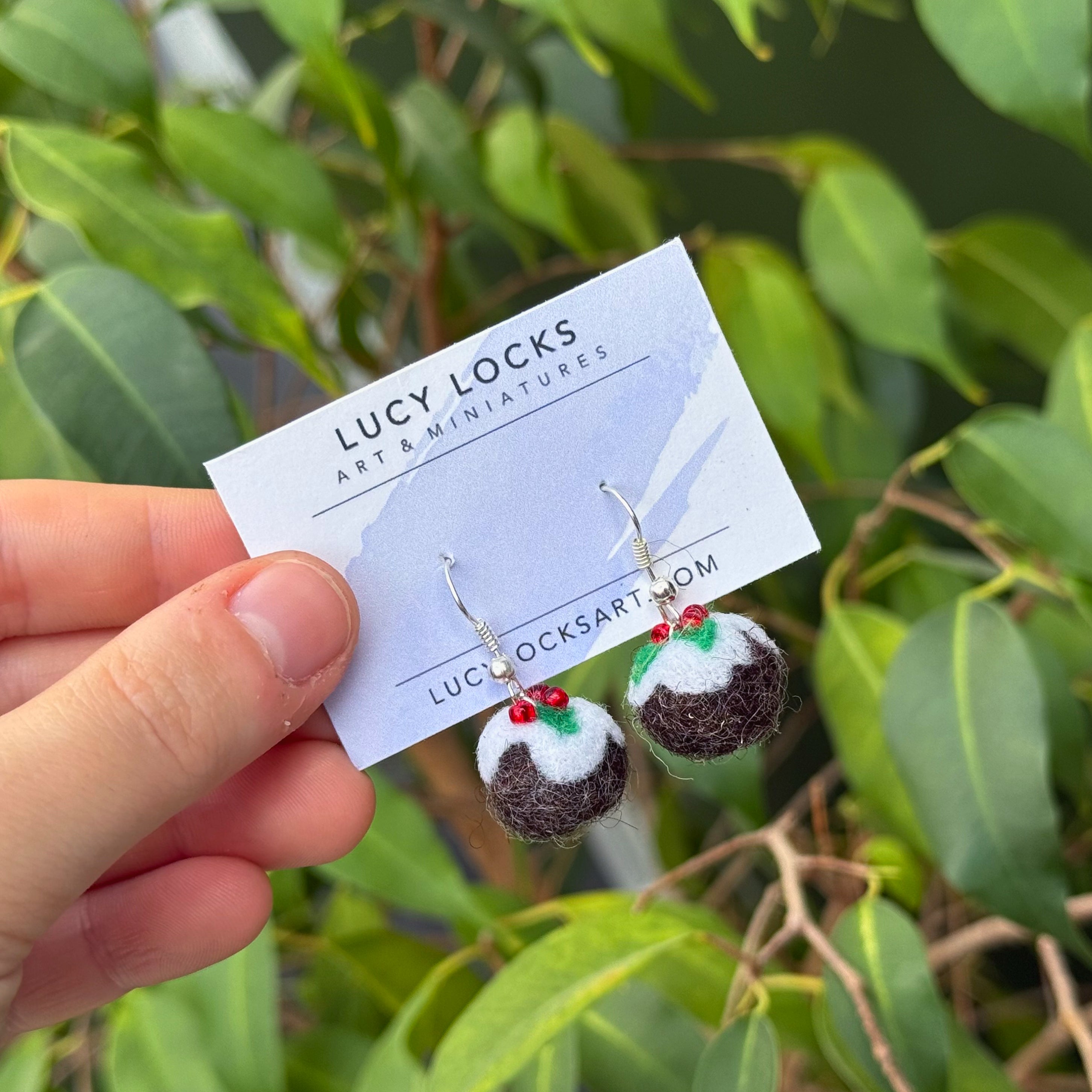 Felted Christmas Pudding Earrings image 0